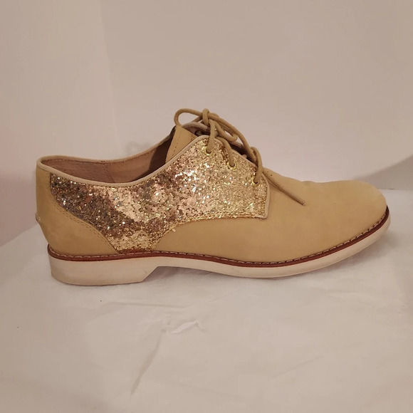 Sperry Top-Sider Beige and Gold Sequin Glitter Lace Up Oxford Shoes in Size 8.5M - Picture 4 of 11